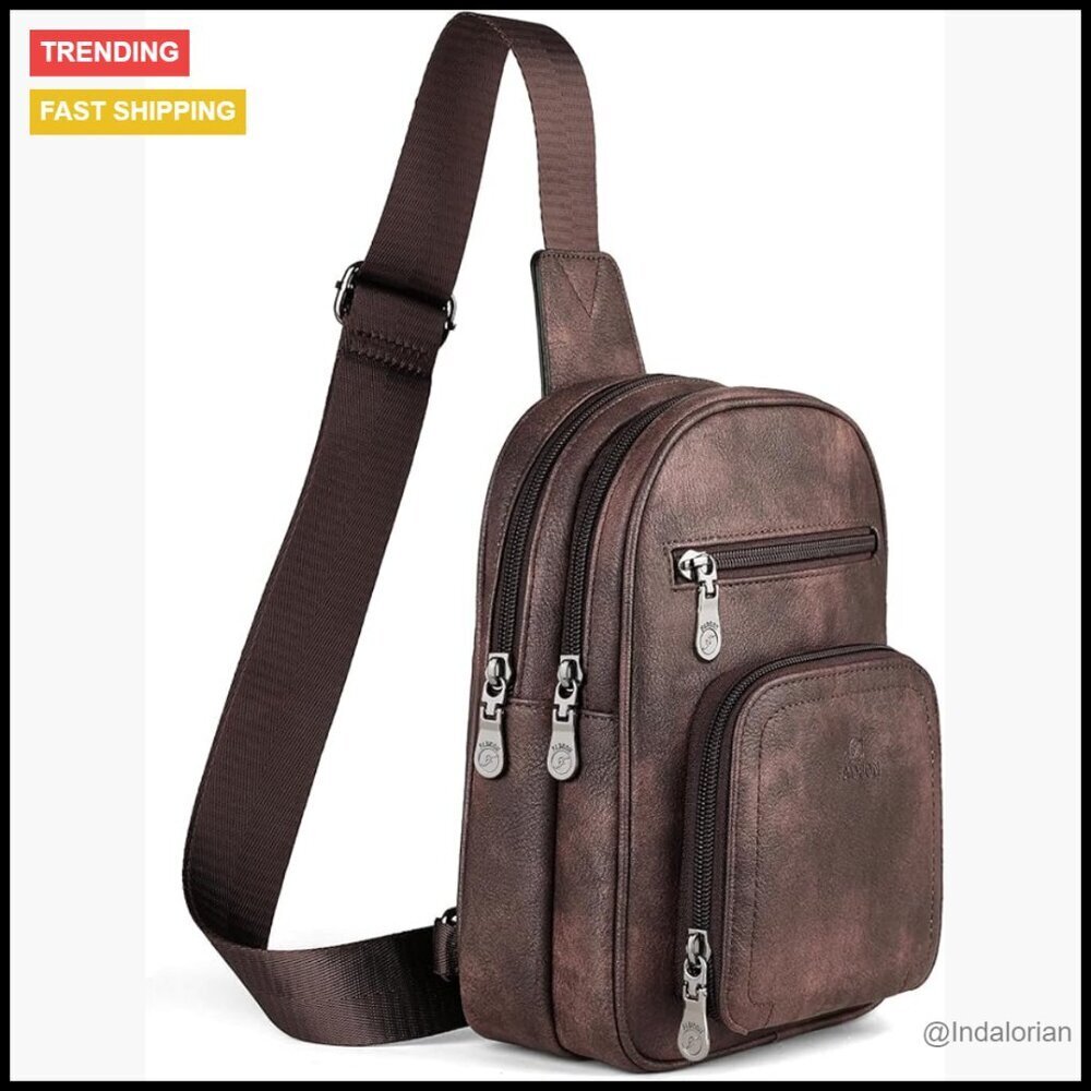 PU Leather Crossbody Sling Bag Multi-Pocket Adjustable Strap Travel Chic